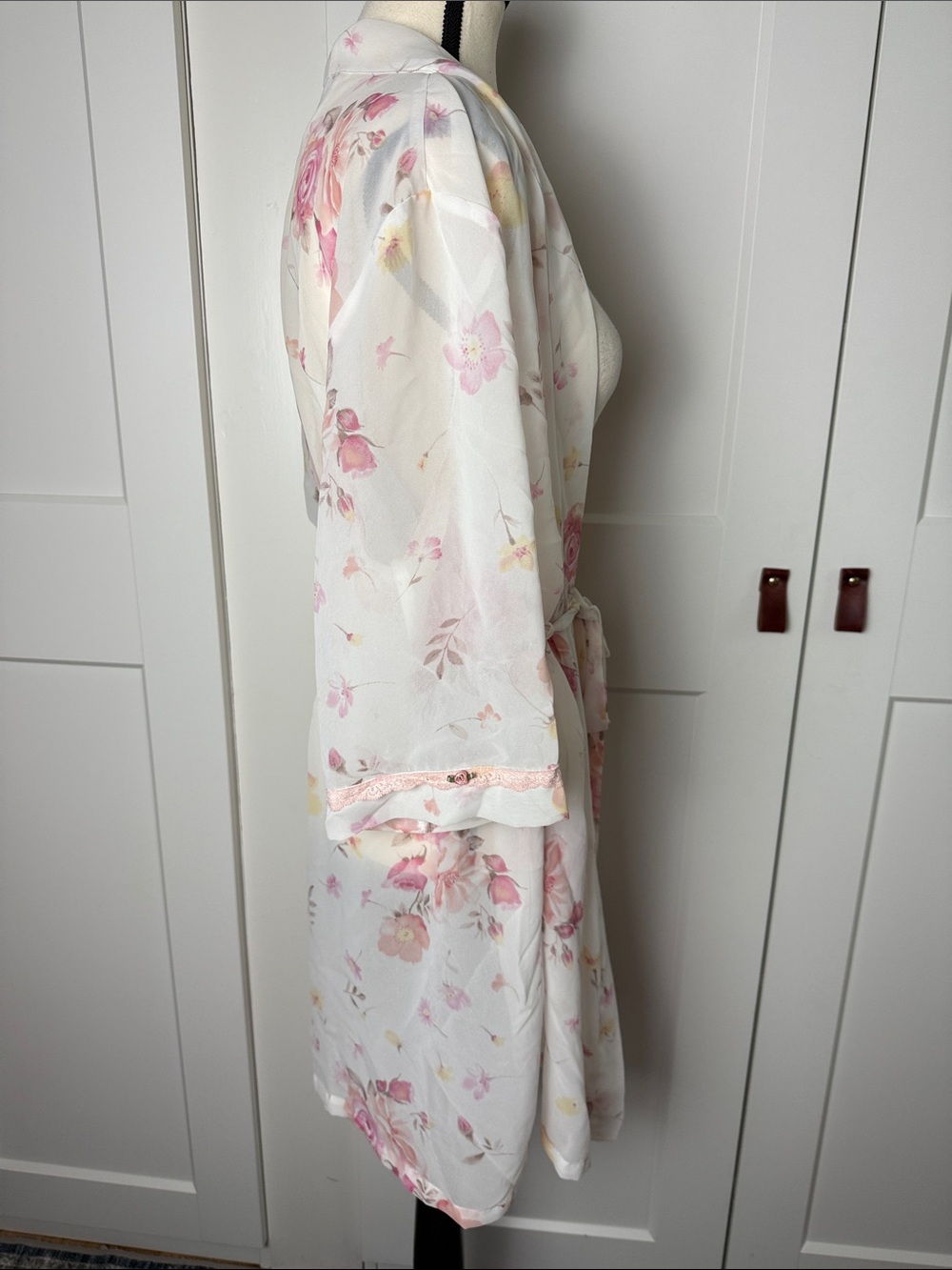Rose floral lace coquette fairy cottage core euro bathrobe chemise layer large - Picture 5 of 7